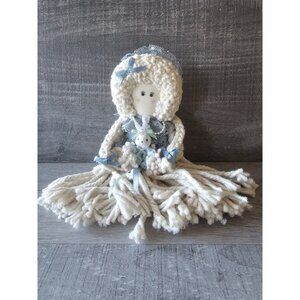 Vtg Doll Yarn Rope Country Rustic Handmade w/ Bunny Rabbit Toy 12"